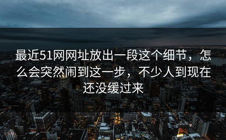 最近51网网址放出一段这个细节，怎么会突然闹到这一步，不少人到现在还没缓过来