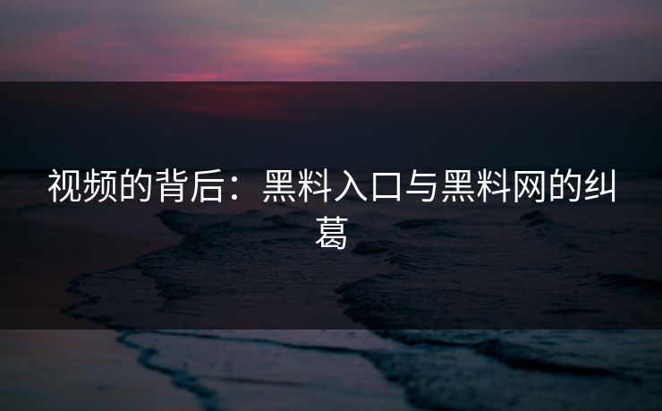 视频的背后：黑料入口与黑料网的纠葛