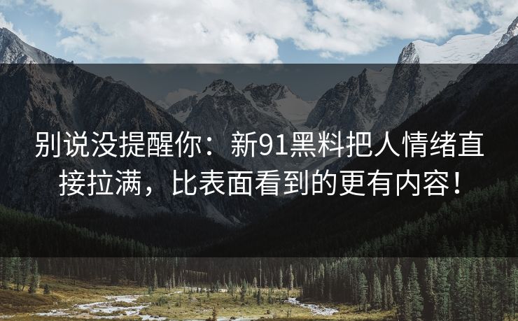 别说没提醒你：新91黑料把人情绪直接拉满，比表面看到的更有内容！