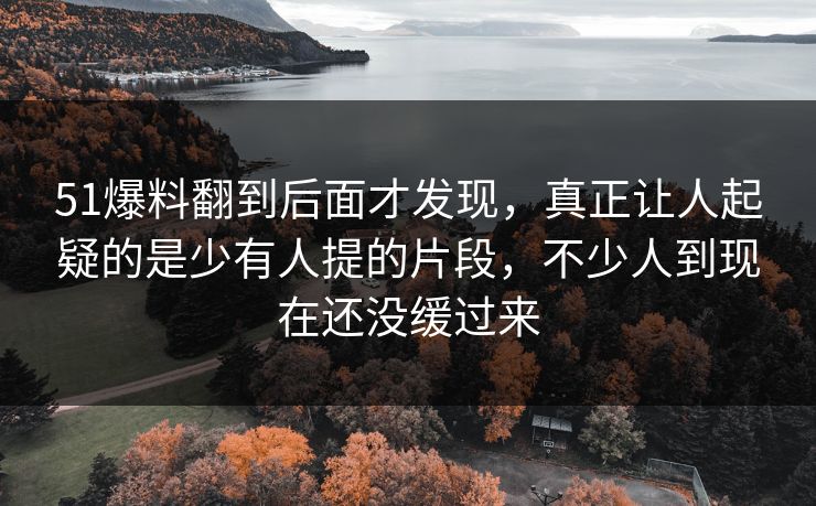 51爆料翻到后面才发现，真正让人起疑的是少有人提的片段，不少人到现在还没缓过来